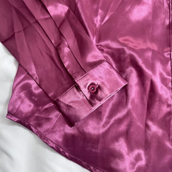 ✨Pausus Womens Small Blouse Pink Satin Silk Button Up Long Sleeve Shirt Top NWT - Picture 4 of 7